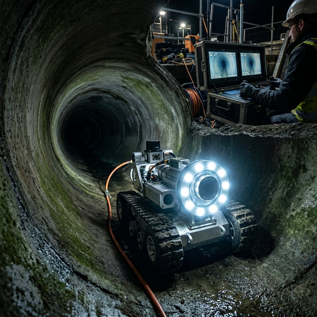 Robot de inspección de tuberías con cámara CCTV en Madrid